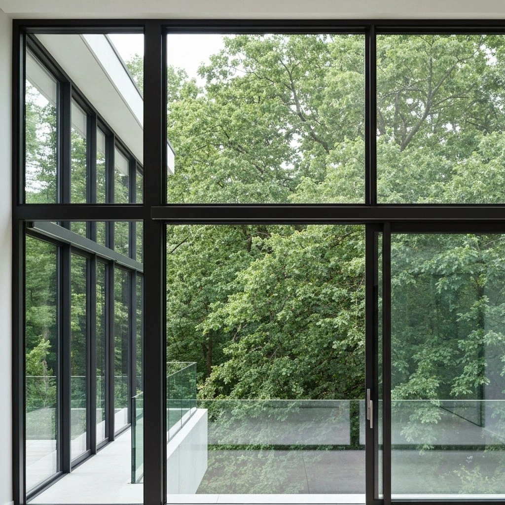 Modern windows with green garden view